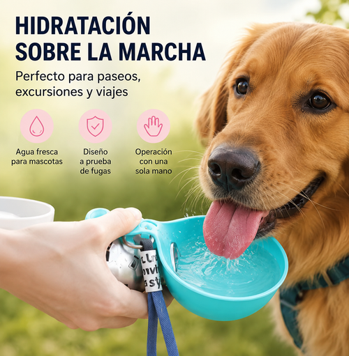 PawSip Trail Bottle — Botella portátil con tazón para mascotas